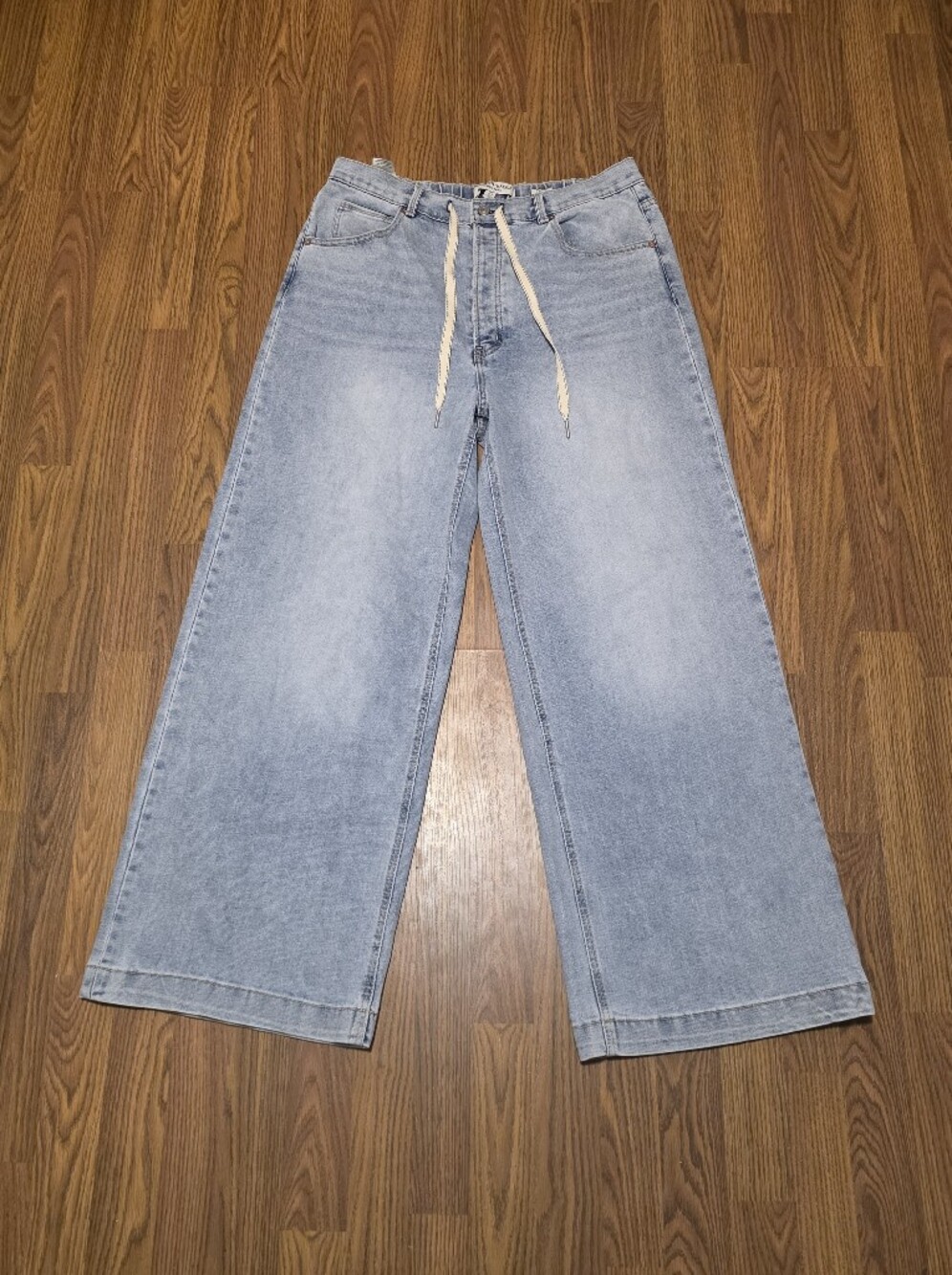 Scotch & Soda Amsterdam Women's Wide Leg Blue Denim Jeans Button Fly Drawstring